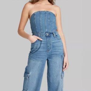 Women's Tube Cargo Denim Jumpsuit - Wild Fable S